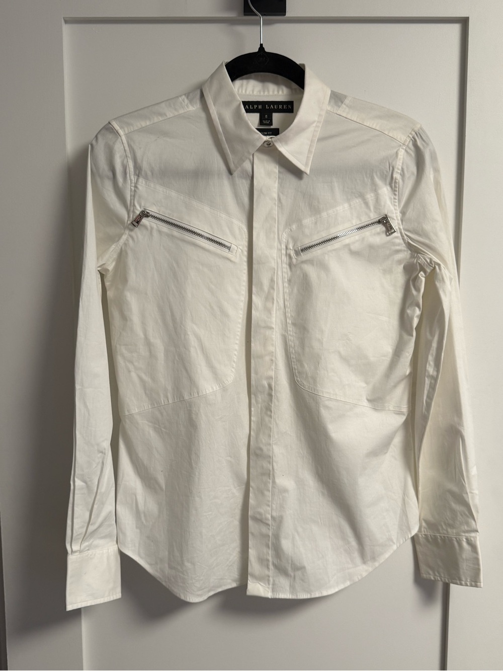 Ralph Lauren Black Label White Long-Sleeve Zip Chest Pocket Shirt